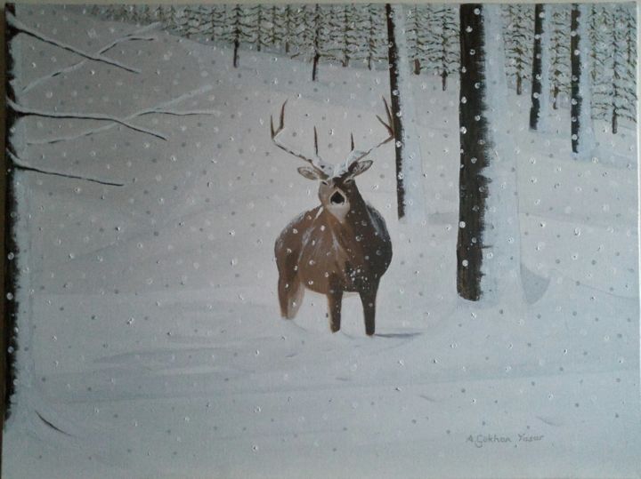 Ζωγραφική με τίτλο "Snowy silence in th…" από A.Gökhan Yaşar, Αυθεντικά έργα τέχνης, Λάδι Τοποθετήθηκε στο Ξύλινο φορείο σκε…