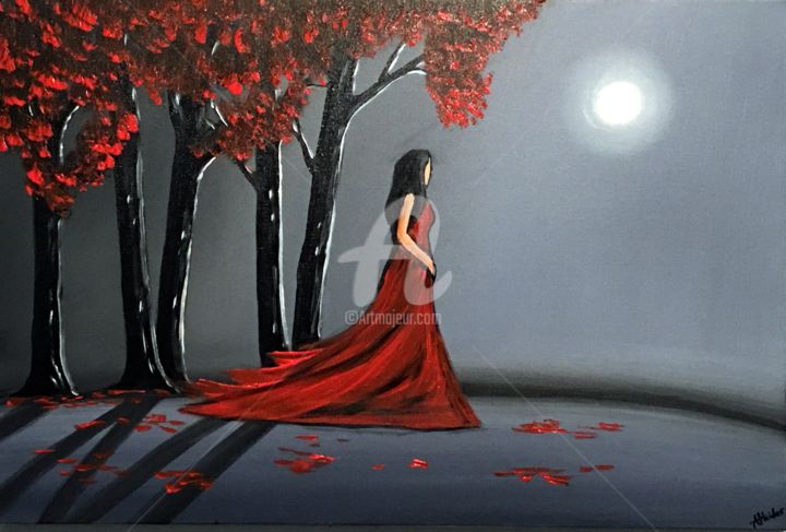 Painting titled "lady-in-red-4.jpg" by Aisha Haider, Original Artwork, Acrylic