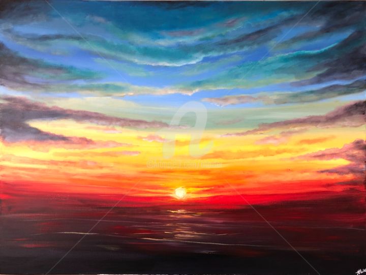 Painting titled "Beautiful Sunset" by Aisha Haider, Original Artwork, Acrylic