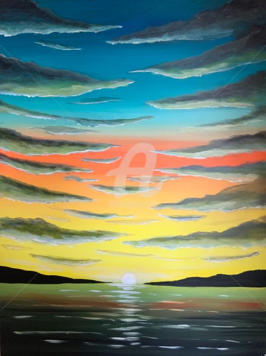 Painting titled "A Sunset Sky" by Aisha Haider, Original Artwork, Acrylic