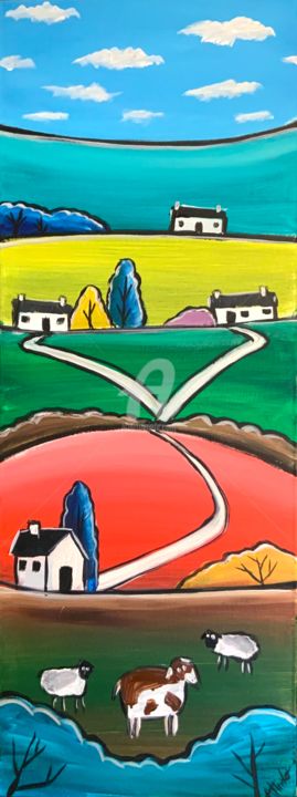 Painting titled "joyful hills" by Aisha Haider, Original Artwork, Acrylic