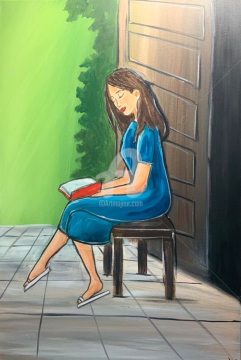 Painting titled "The Relaxed Reader 8" by Aisha Haider, Original Artwork, Acrylic