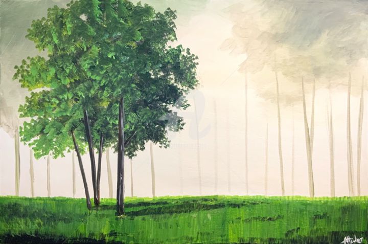 Painting titled "One Green Tree" by Aisha Haider, Original Artwork, Acrylic