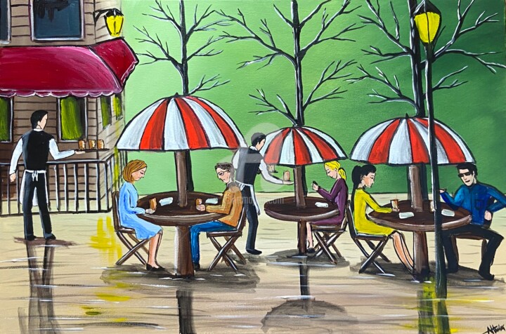 Painting titled "The Cafe 4" by Aisha Haider, Original Artwork, Acrylic