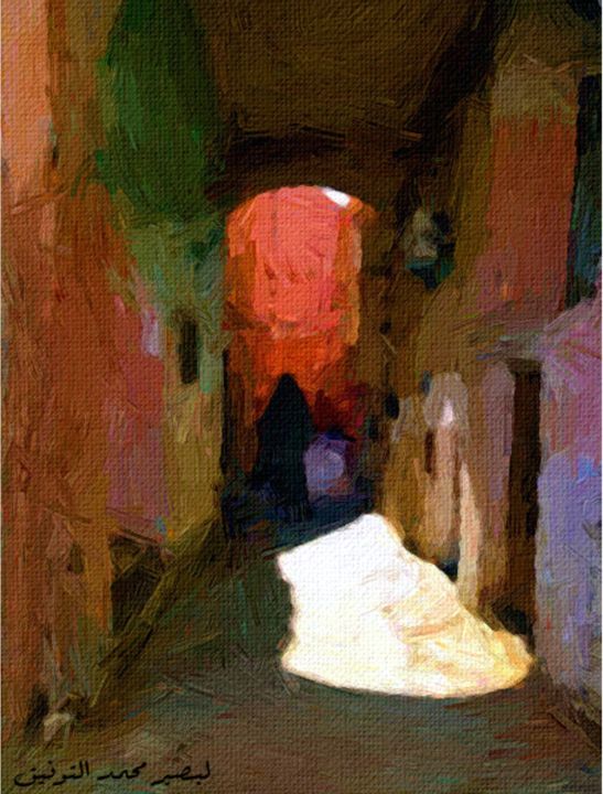 Painting titled "ruelle-a-bou-saada.…" by Mohamed Toufik Lebcir, Original Artwork