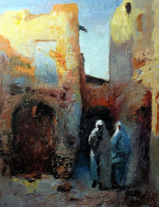 Peinture intitulée "Femmes au Gsar le s…" par Mohamed Toufik Lebcir, Œuvre d'art originale, Huile