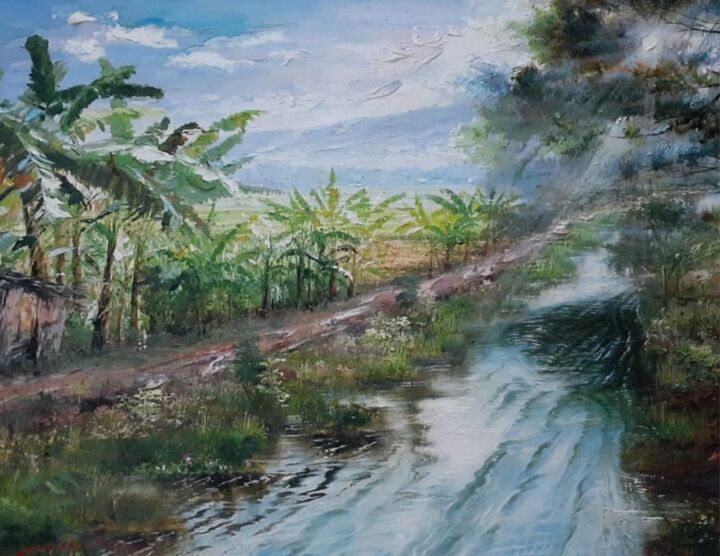 Painting titled "Crystal Clear River" by Ahmad Ahid, Original Artwork, Oil
