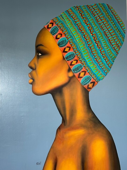 Painting titled "Beauty in turban" by Ahmad El Hajj, Original Artwork, Acrylic