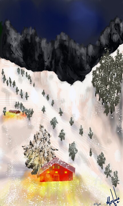 Digital Arts titled "Lights of a winter…" by Ahmed Alozade, Original Artwork, Digital Painting