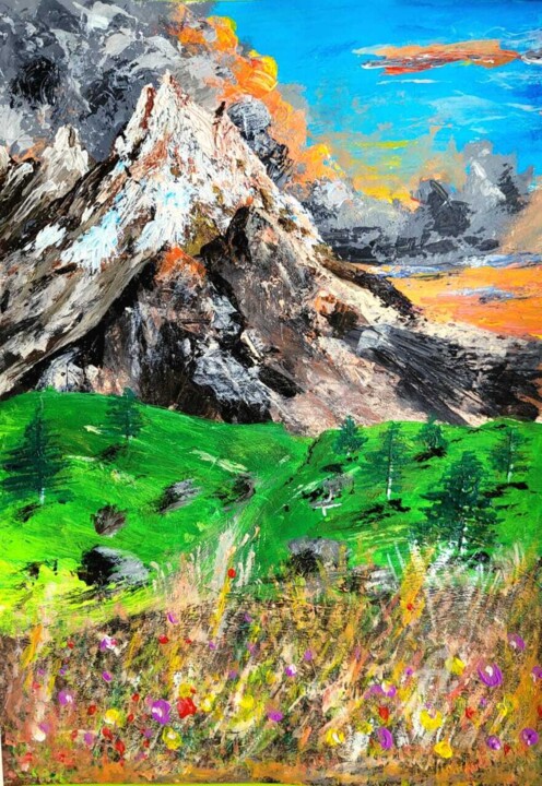 Malerei mit dem Titel "Above the peaks, th…" von Ahmed Alozade, Original-Kunstwerk, Acryl
