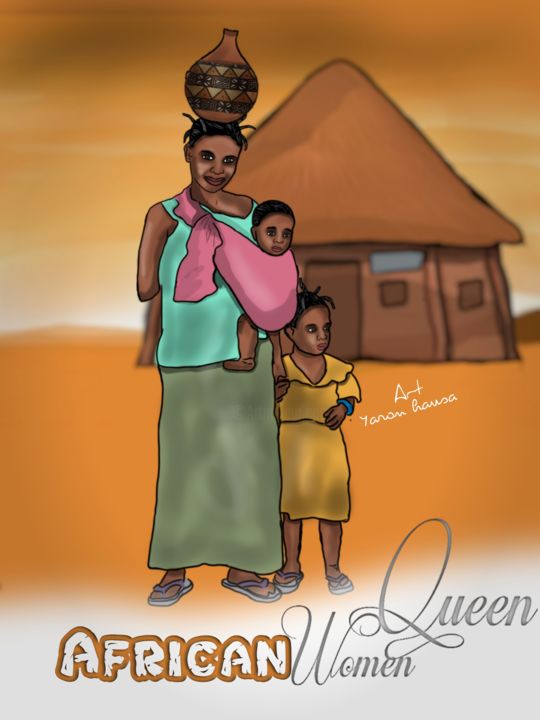 Рисунок под названием "African women" - Ahmed Bambinoo, Подлинное произведение искусства, 2D Цифровая Работа