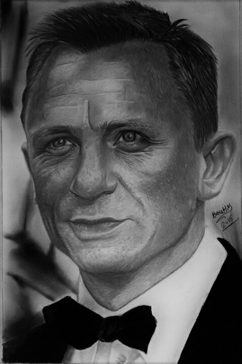 Rysunek zatytułowany „Daniel Craig 25*35…” autorstwa Ahmed Boutly, Oryginalna praca, Węgiel drzewny