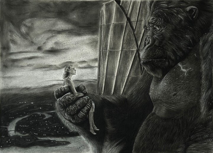 Drawing titled "Injured Monster 35…" by Ahmed Boutly, Original Artwork, Charcoal