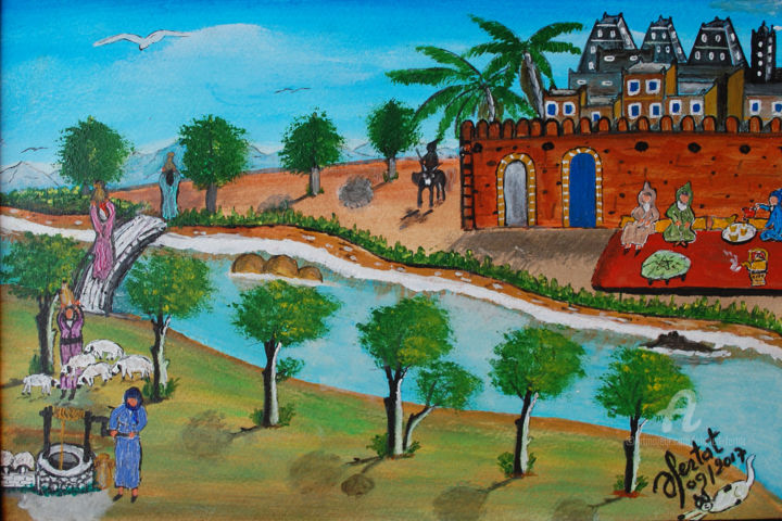 Painting titled "kasbah riveraine.jpg" by Ahmed Fertat, Original Artwork, Acrylic