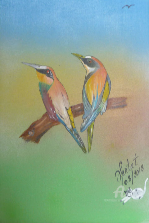 Painting titled "oiseaux-belles-crea…" by Ahmed Fertat, Original Artwork, Oil