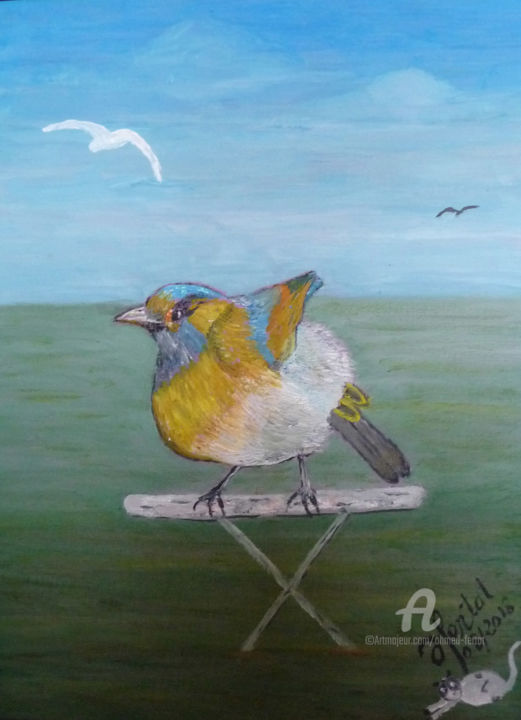 Painting titled "pichou-bel-oiseau.j…" by Ahmed Fertat, Original Artwork, Oil