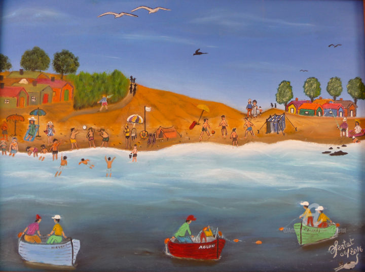 Pintura intitulada "la baignade" por Ahmed Fertat, Obras de arte originais, Acrílico