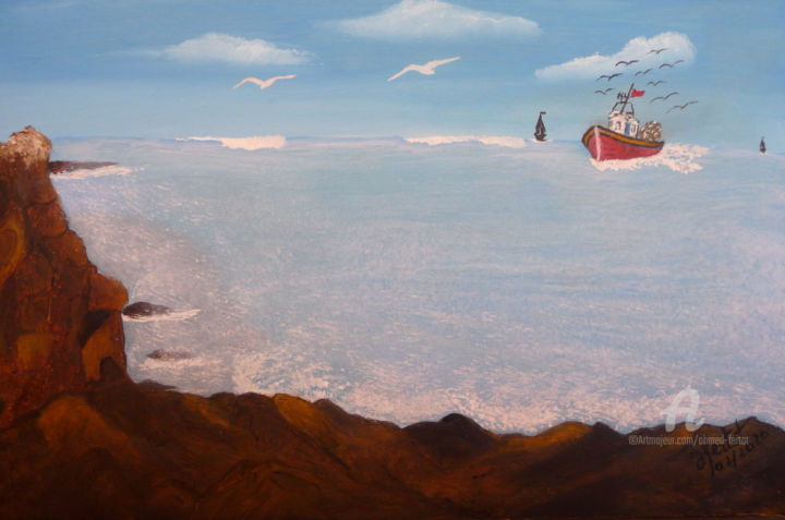 Peinture intitulée "la-falaise.jpg" par Ahmed Fertat, Œuvre d'art originale, Huile
