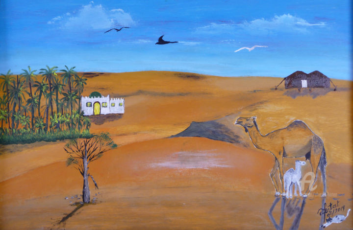 Painting titled "le-desert.jpg" by Ahmed Fertat, Original Artwork, Oil