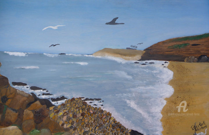 Peinture intitulée "plage-10.jpg" par Ahmed Fertat, Œuvre d'art originale, Huile