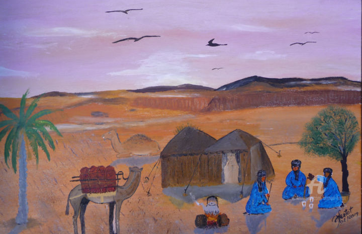 Malerei mit dem Titel "pause thé" von Ahmed Fertat, Original-Kunstwerk, Öl