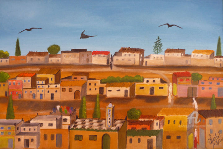 Pittura intitolato "un de nos faubourgs" da Ahmed Fertat, Opera d'arte originale, Olio