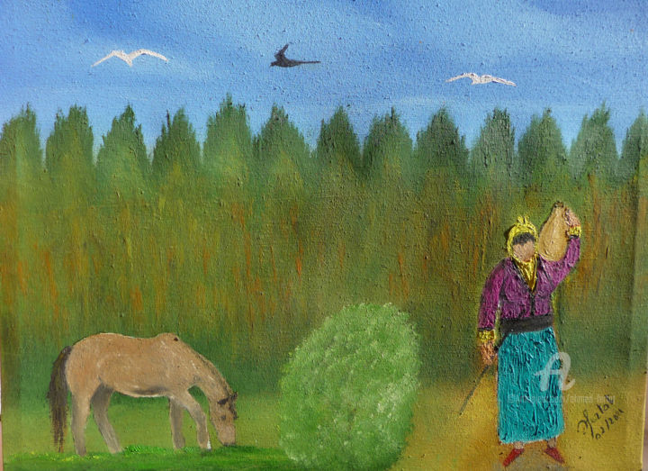 Schilderij getiteld "la forêt" door Ahmed Fertat, Origineel Kunstwerk, Olie