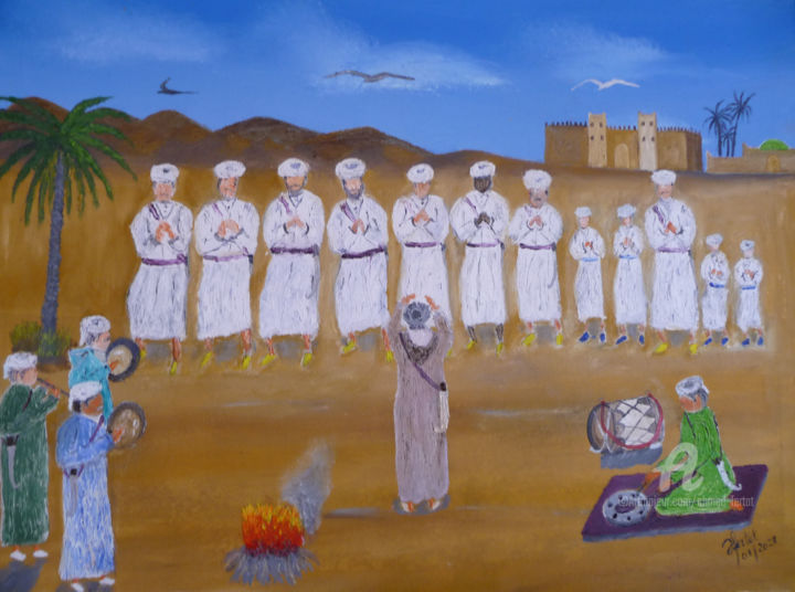 Painting titled "troupe folklorique…" by Ahmed Fertat, Original Artwork, Oil
