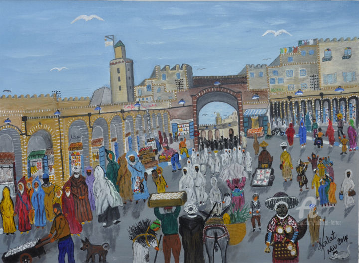 Peinture intitulée "souk-anime-80x60.jpg" par Ahmed Fertat, Œuvre d'art originale, Acrylique