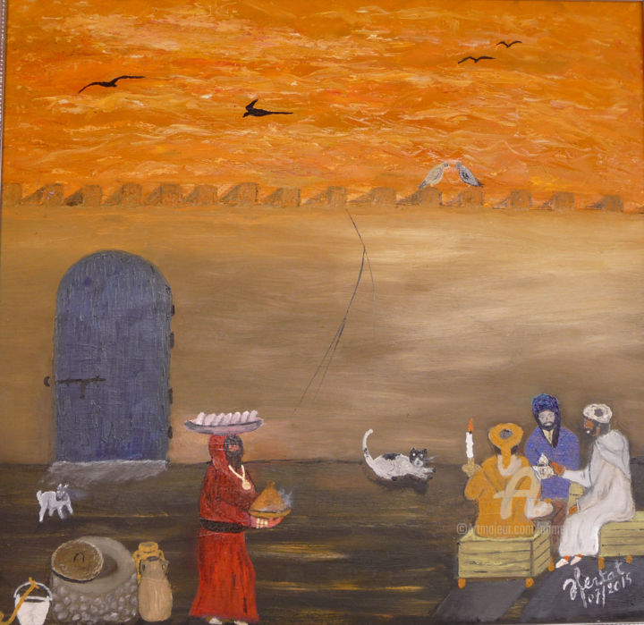 Pintura titulada "les invités" por Ahmed Fertat, Obra de arte original, Oleo