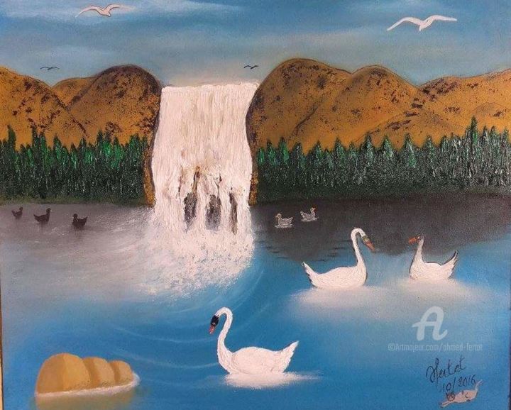 Painting titled "cascade" by Ahmed Fertat, Original Artwork, Oil