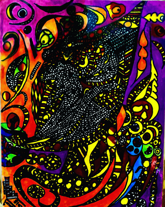 Zeichnungen mit dem Titel "Psychedelic Sea Cre…" von Ahmed Hassan, Original-Kunstwerk, Marker