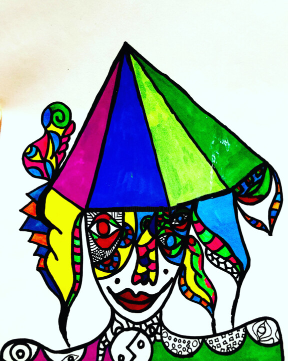 Dessin intitulée "The Clown" par Ahmed Hassan, Œuvre d'art originale, Marqueur