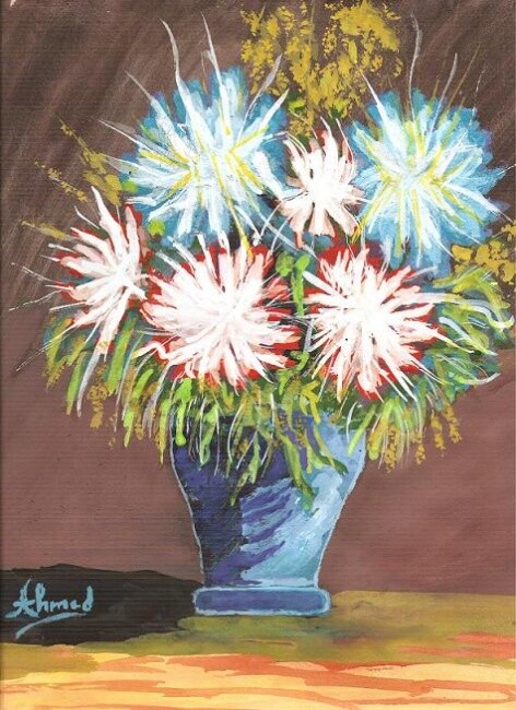 Painting titled "Bouquet...peint à l…" by Ahmed K, Original Artwork