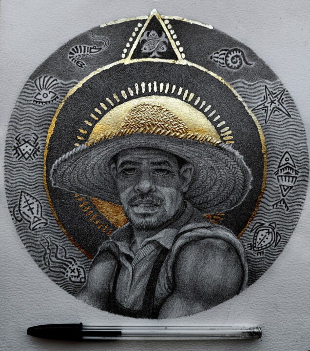 Desenho intitulada "golden portrait VIII" por Ahmed Mejbri, Obras de arte originais, Canetac de aerossol