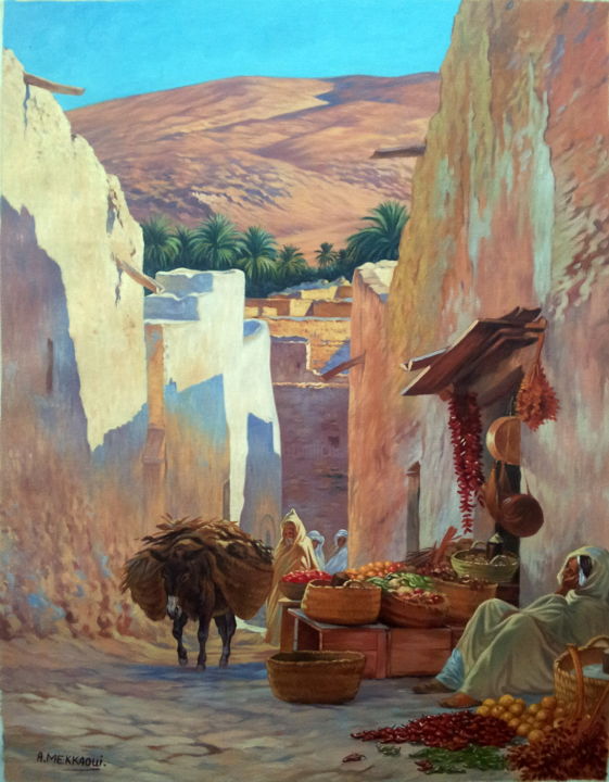 Painting titled "ruelle a bou saada…" by Ahmed Mekkaoui, Original Artwork