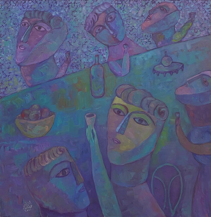 Painting titled "Cheers" by Ahmed Omar, Original Artwork, Oil