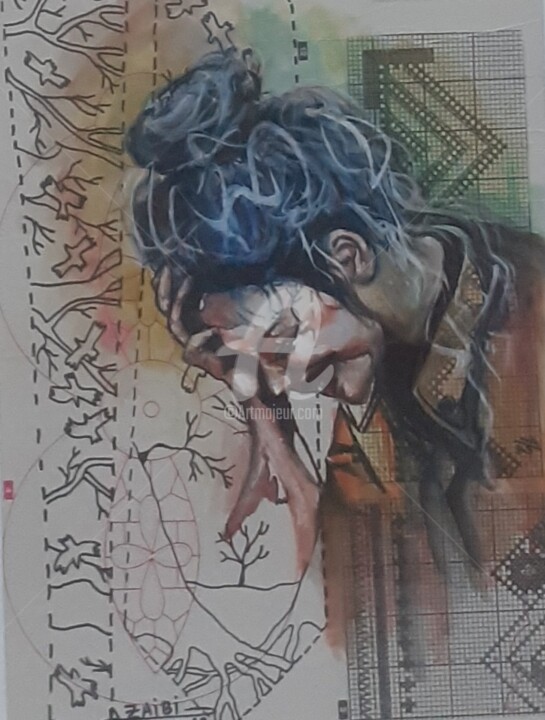 Peinture intitulée "Fou rire" par Ahmed Zaibi, Œuvre d'art originale, Aquarelle Monté sur Panneau de bois