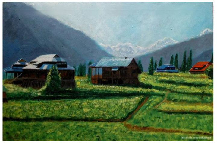 Painting titled "Kashmir Landscape P…" by Ahmed Zohaib, Original Artwork, Acrylic