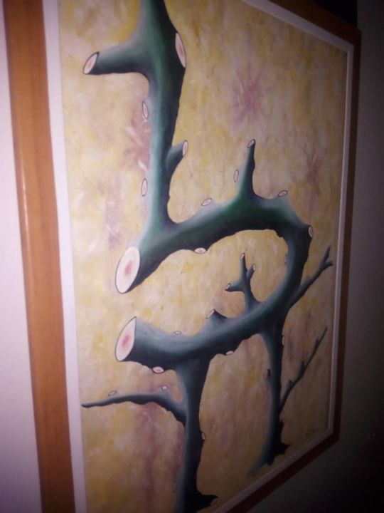 Peinture intitulée "aloe vera" par Ahmed Tall, Œuvre d'art originale, Huile Monté sur Panneau de bois
