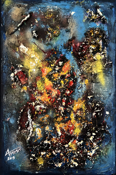 Painting titled "space" by Ahmet Mimar, Original Artwork, Acrylic Mounted on Wood Stretcher frame