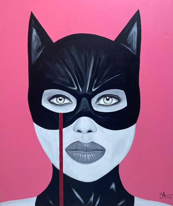 Painting titled "My Cat Woman" by Ahs, Original Artwork, Acrylic