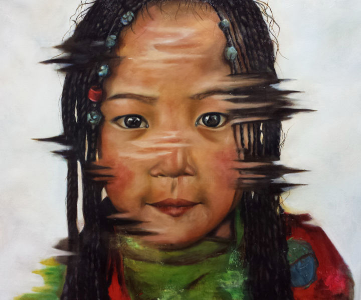 Painting titled "Portrait of Little…" by Pun Kin Wong, Original Artwork, Oil