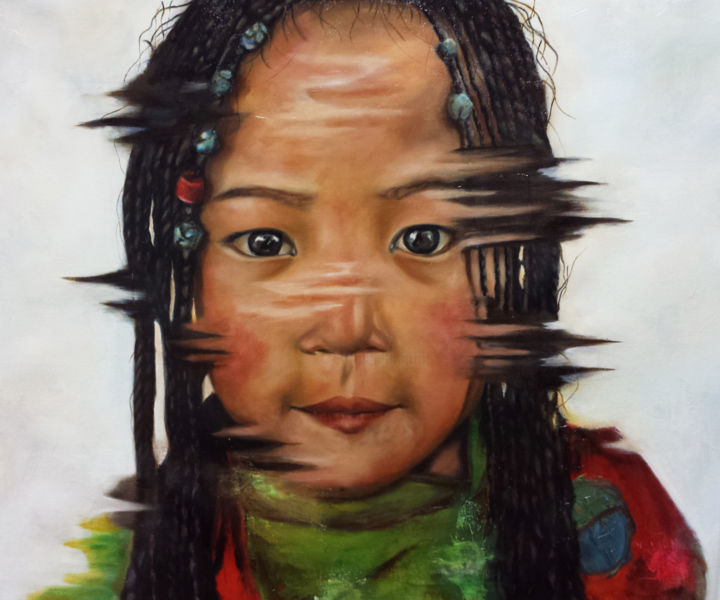 Schilderij getiteld "Portrait of Little…" door Pun Kin Wong, Origineel Kunstwerk, Olie