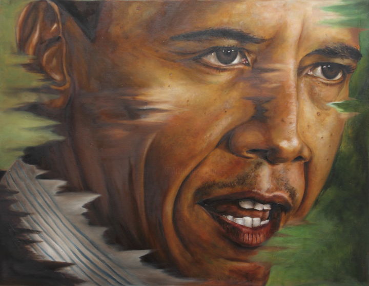 Pittura intitolato "Portrait of Barack…" da Pun Kin Wong, Opera d'arte originale, Olio