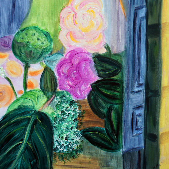 Malerei mit dem Titel "Jardin intérieur" von Dominique Ah-Thon, Original-Kunstwerk, Acryl