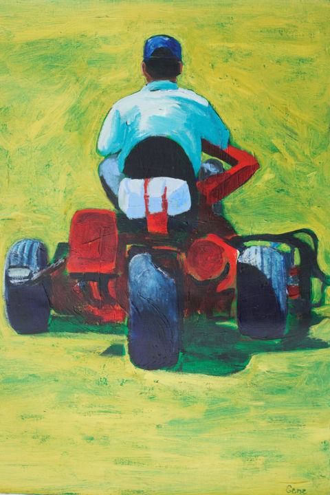Painting titled "Lawn Mower" by Linda Armstrong, Original Art, Acrylic