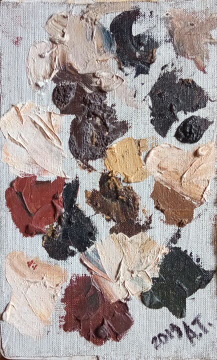 Painting titled "Palette" by Aida Turkmenova, Original Artwork, Oil Mounted on Wood Panel