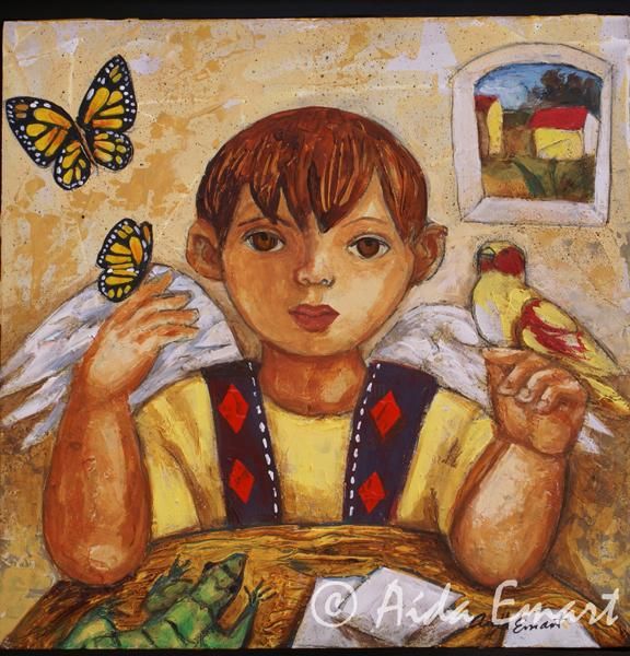 Pintura titulada "Amigos con alas" por Aida Emart, Obra de arte original, Acrílico