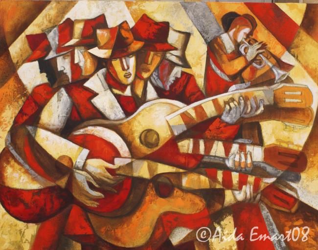 Pintura titulada "Guitarra Roja" por Aida Emart, Obra de arte original, Oleo